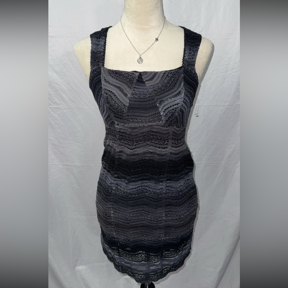 Free People Black and Gray ombré crochet Mini Dress